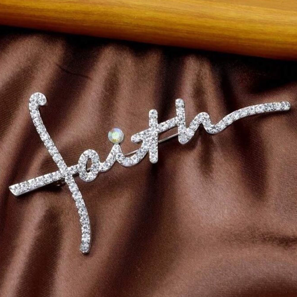 3for$20 1pc Rhinestone "Faith" Letter Brooch, Suitable For Daily Outfit